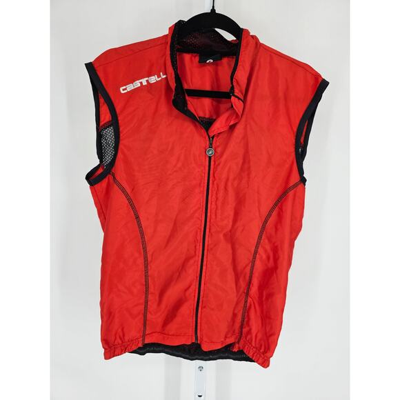 Castelli Cycling Mens Sz XL Full Zip Windbreaker Vest Jacket Red Black - Picture 1 of 4